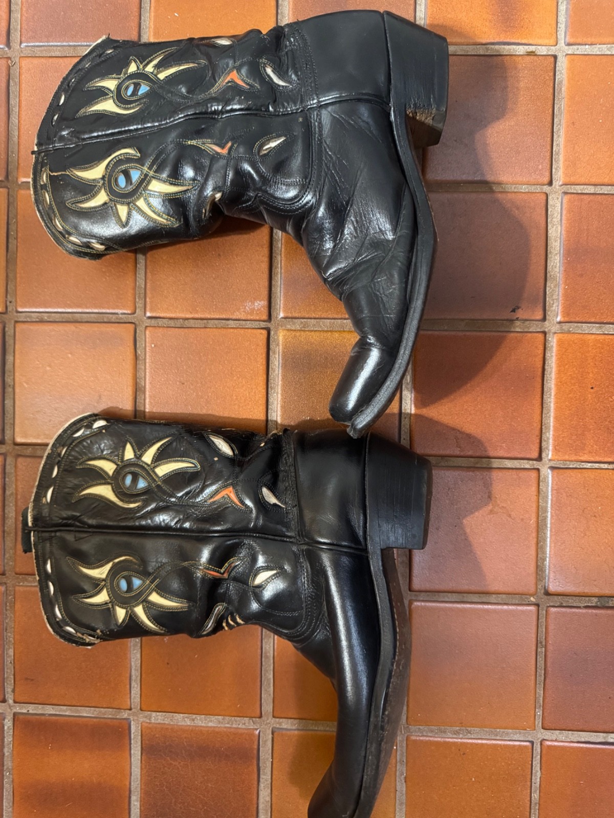 Vintage ACME Cowboy Boots 1940s 50s Black Leather Inlay Shorty Pee Wee