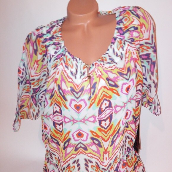 Sofia by Sofia Vergara Blouse Womens Colorful Slit Sleeve Sheer Drawstring