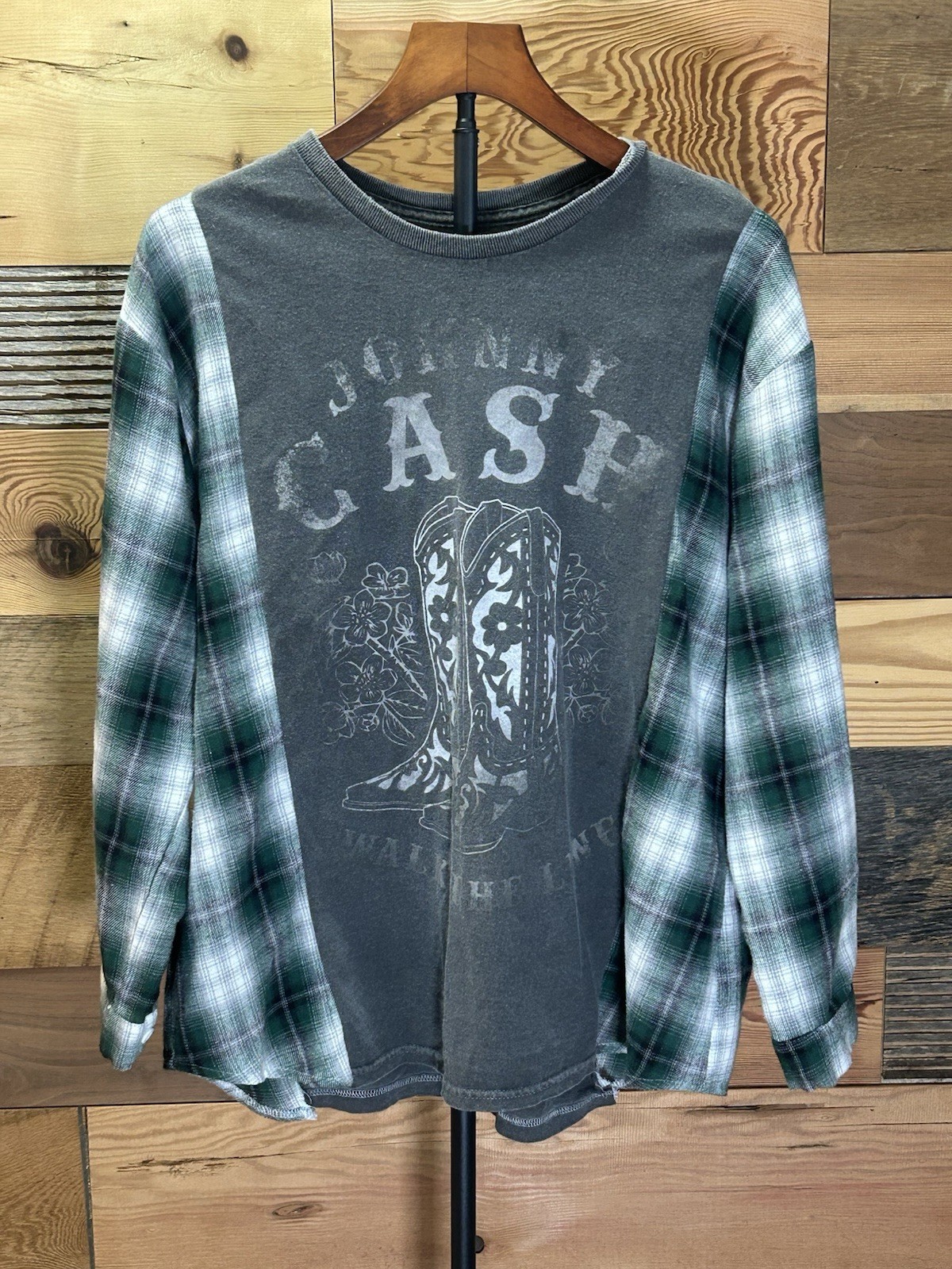 Custom Made Flannel/Johnny Cash Shirt Cowboy Boot Design Women’s Small