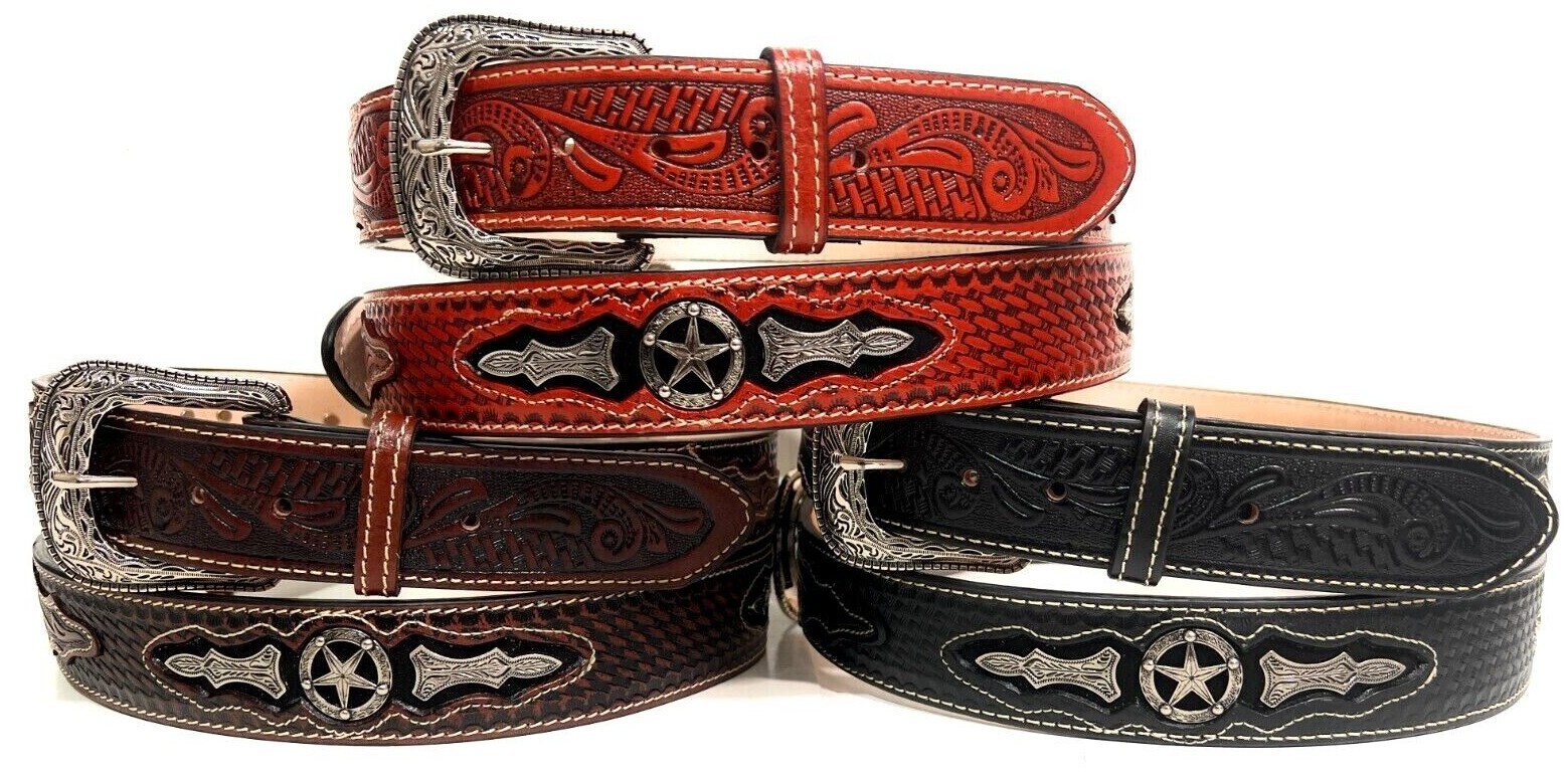 1 3/4″ WIDE WESTERN LEATHER BELT, COWBOY RODEO CASUAL LEATHER CONCHO DECORATED