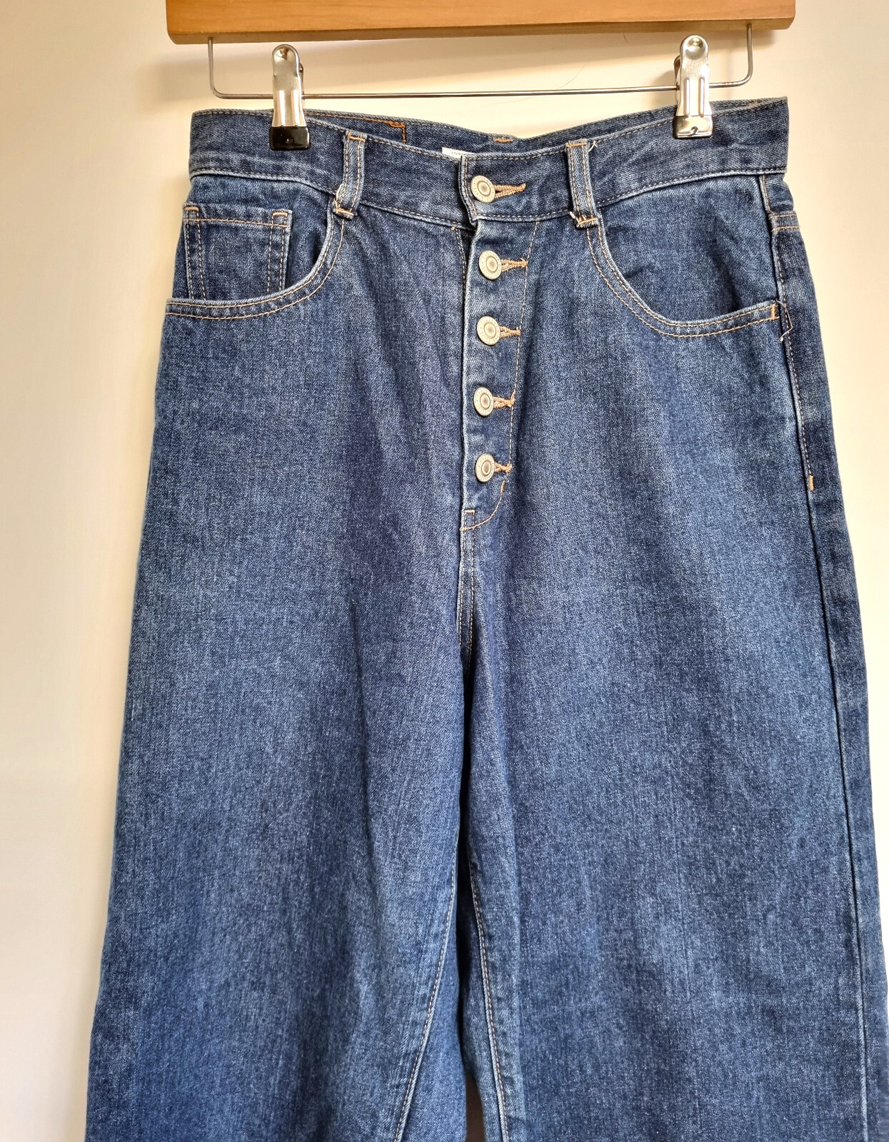 Alicia Pageboy Jeans Size S Waist 27 in Wide Leg Button Fly Raw Hem