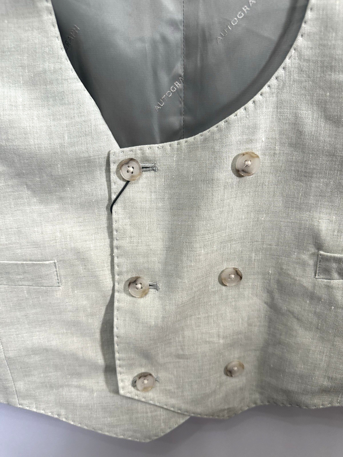 New M&S Autograph Marks & Spencer 40 44 46 light verdigris linen-blend waistcoat