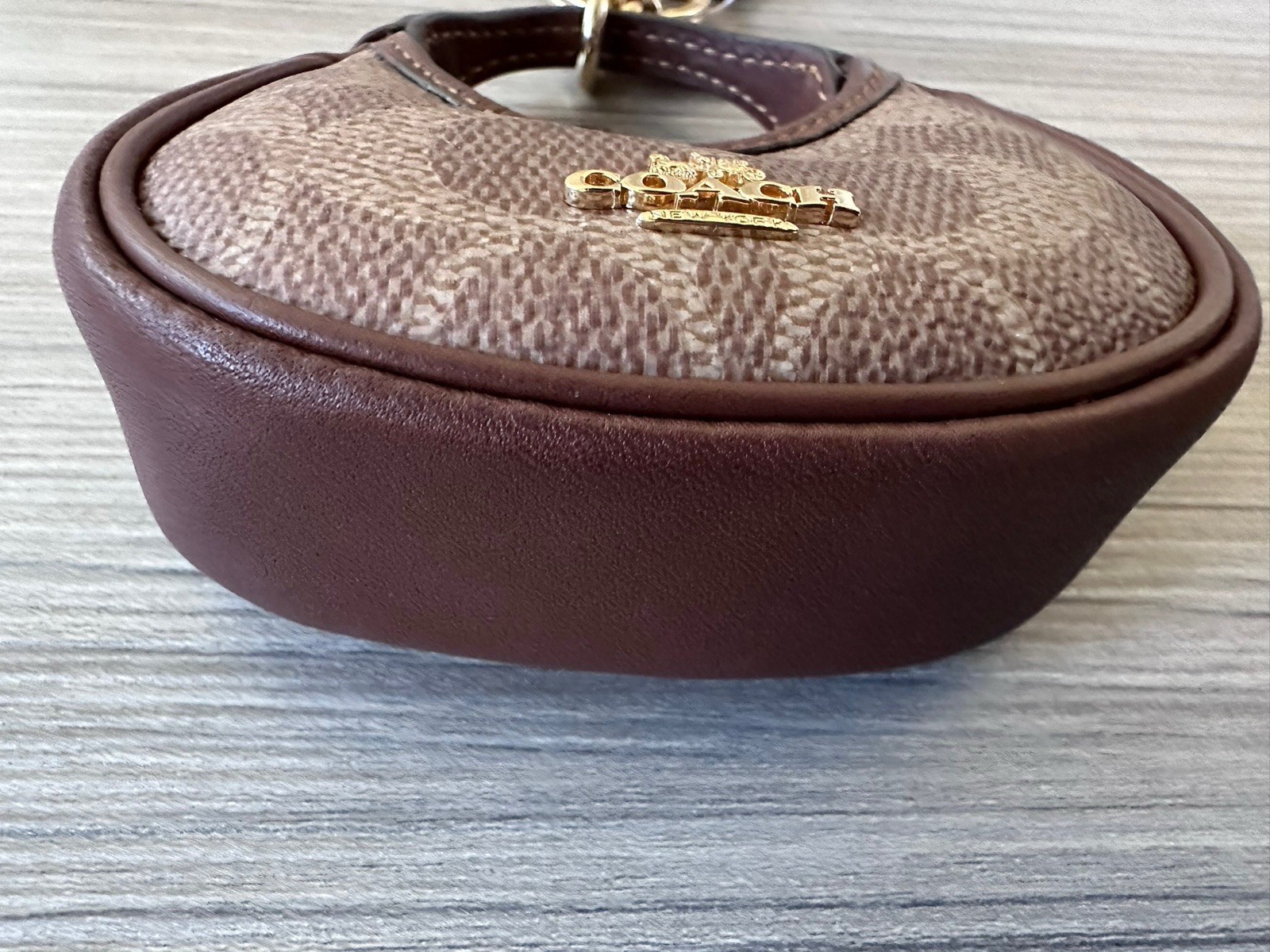NWT Coach Signature Canvas Mini Carmen Bag Charm Coin Purse Gold Tan Brown CBK67