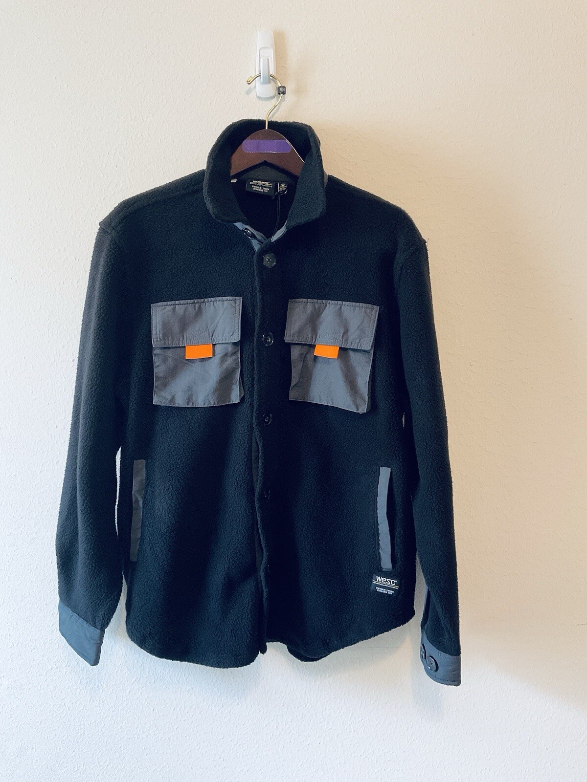 WeSC Sherpa Cargo Overshirt Jacket Mens Medium, Color Black. MSRP $128