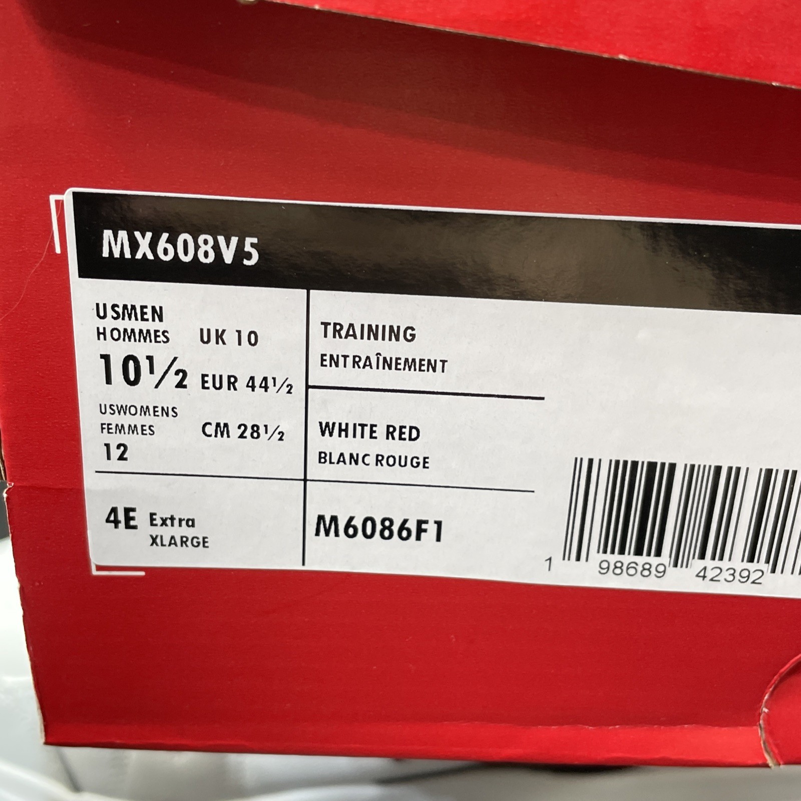 New Balance MX608v5 Sneakers Men’s Size 10.5 4E Wide White / Red MX608WN5