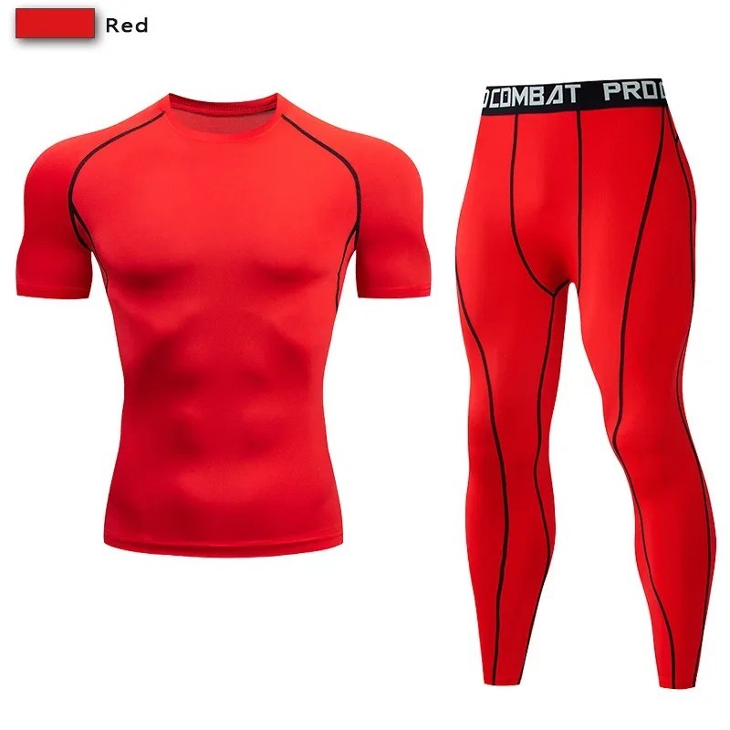 2Pcs Men Compression Sportswear Suit Elastic Training Yoga Sets Fitness Clothing