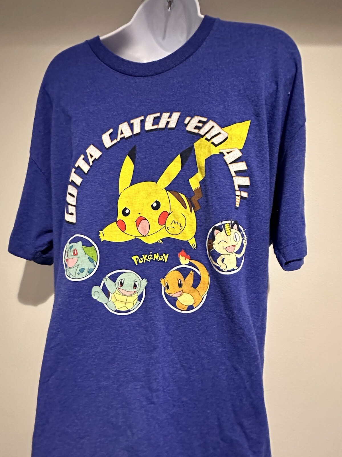 MENS XXLarge BLUE POKEMON GOTTA CATCH’EM ALL T Shirt Pikachu Charizard Squirtle