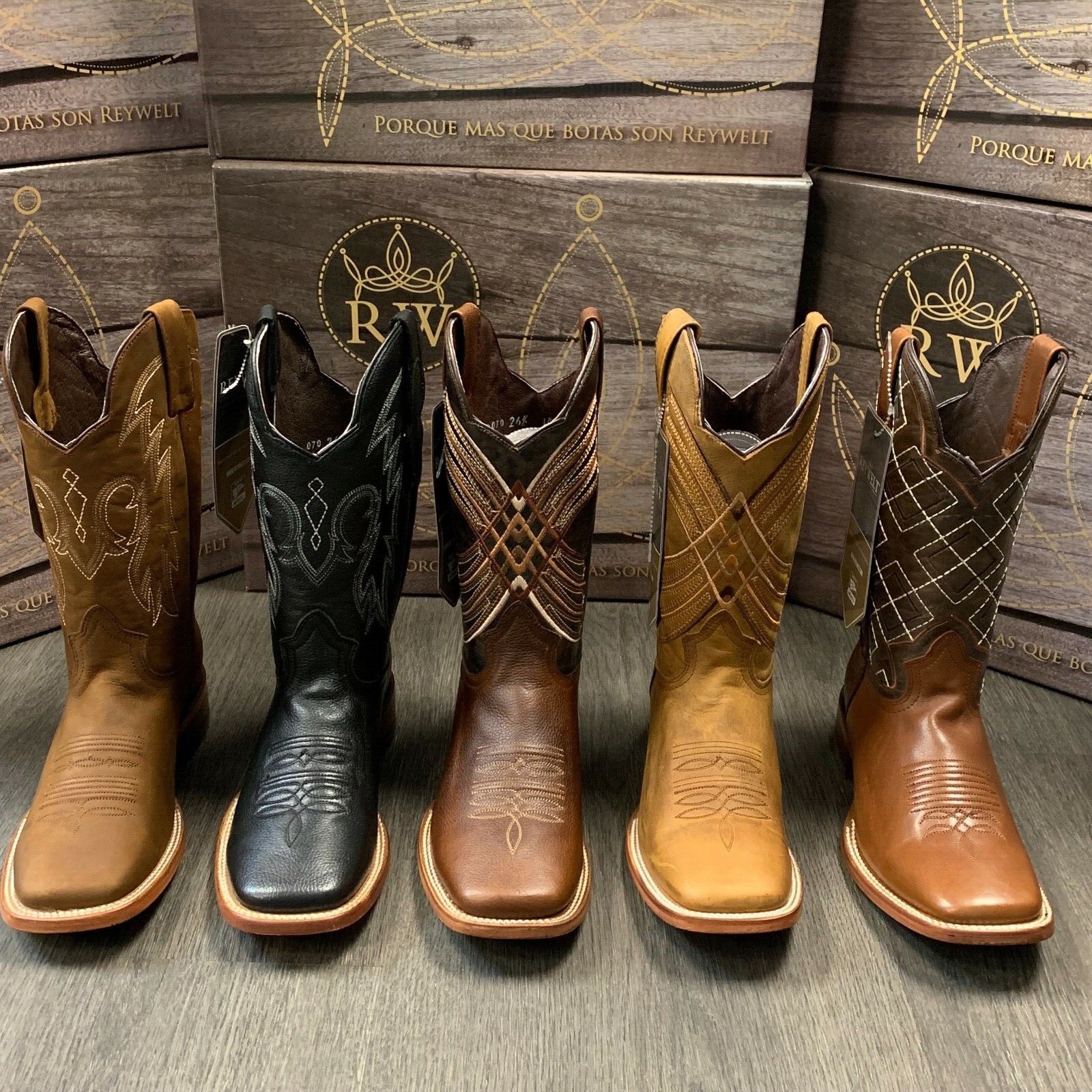 MEN’S RODEO COWBOY BOOTS GENUINE LEATHER BROWN SQUARE TOE BOTA RANCH SADDLE