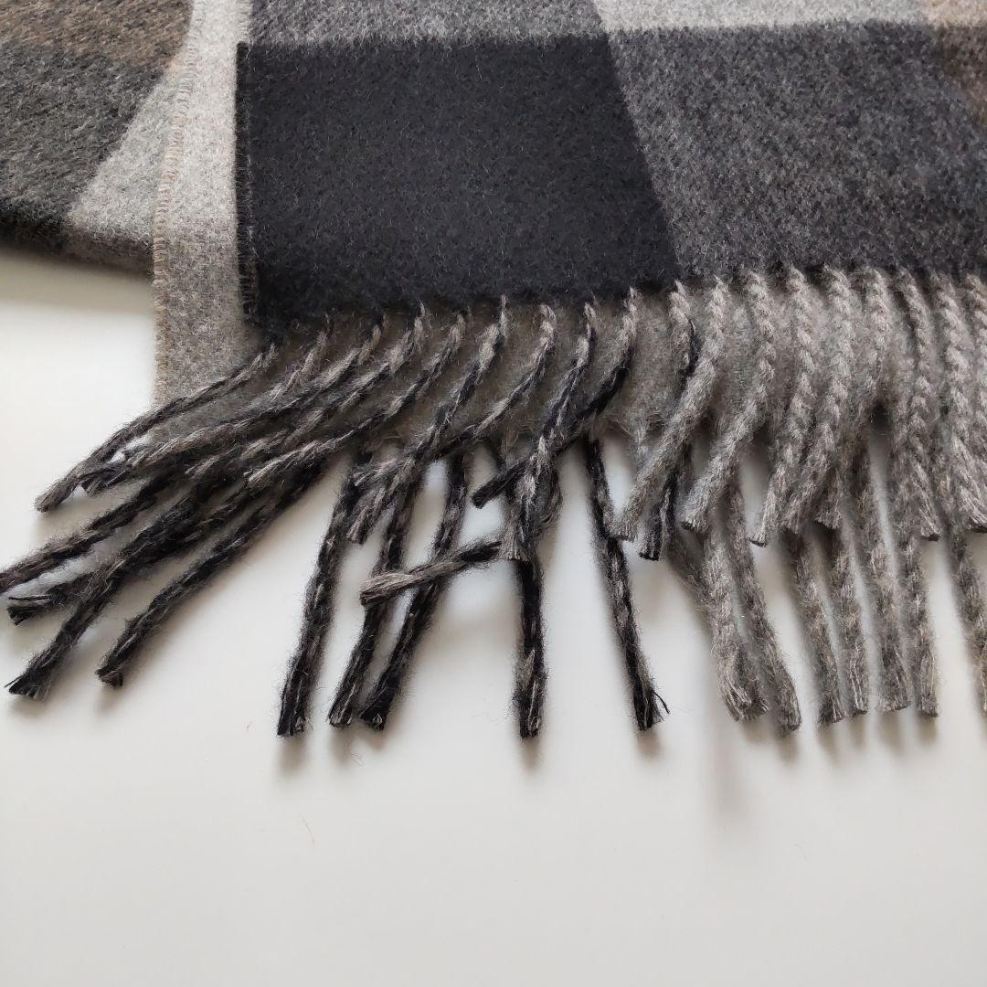Joshua Ellis Cashmere Scarf Block Check Gray Beige Reversible Fringe Men Women