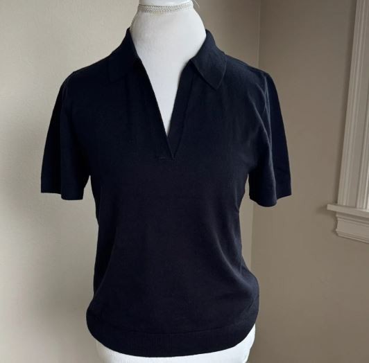 JCrew V-Neck Polo Merino Wool Short Sleeve Navy Blue Size S