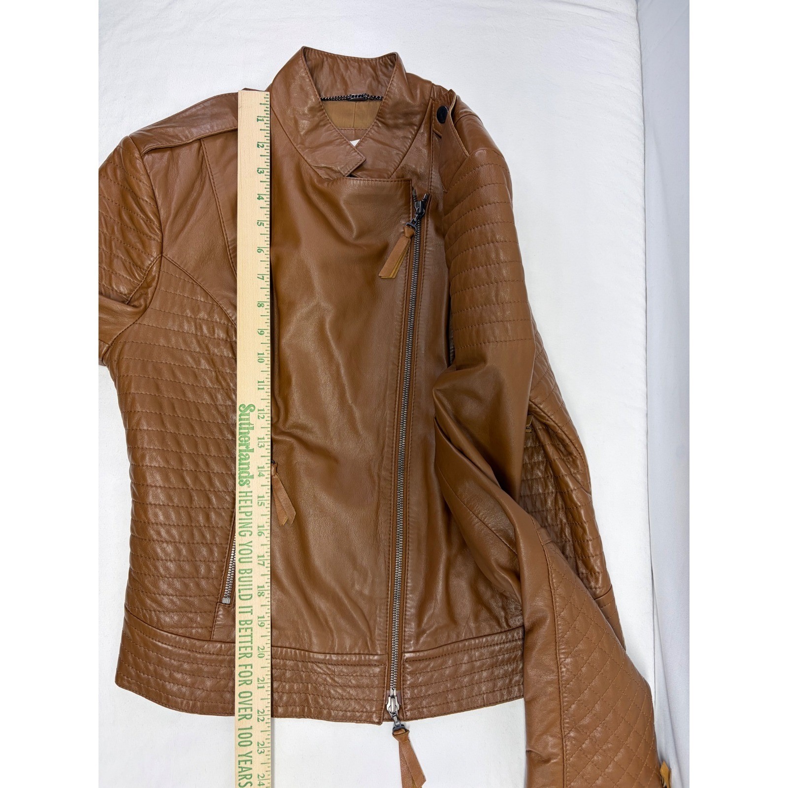 Lambskin Nappa Leather Moto Jacket Womens 8 Cognac Brown Biker Chic Designer