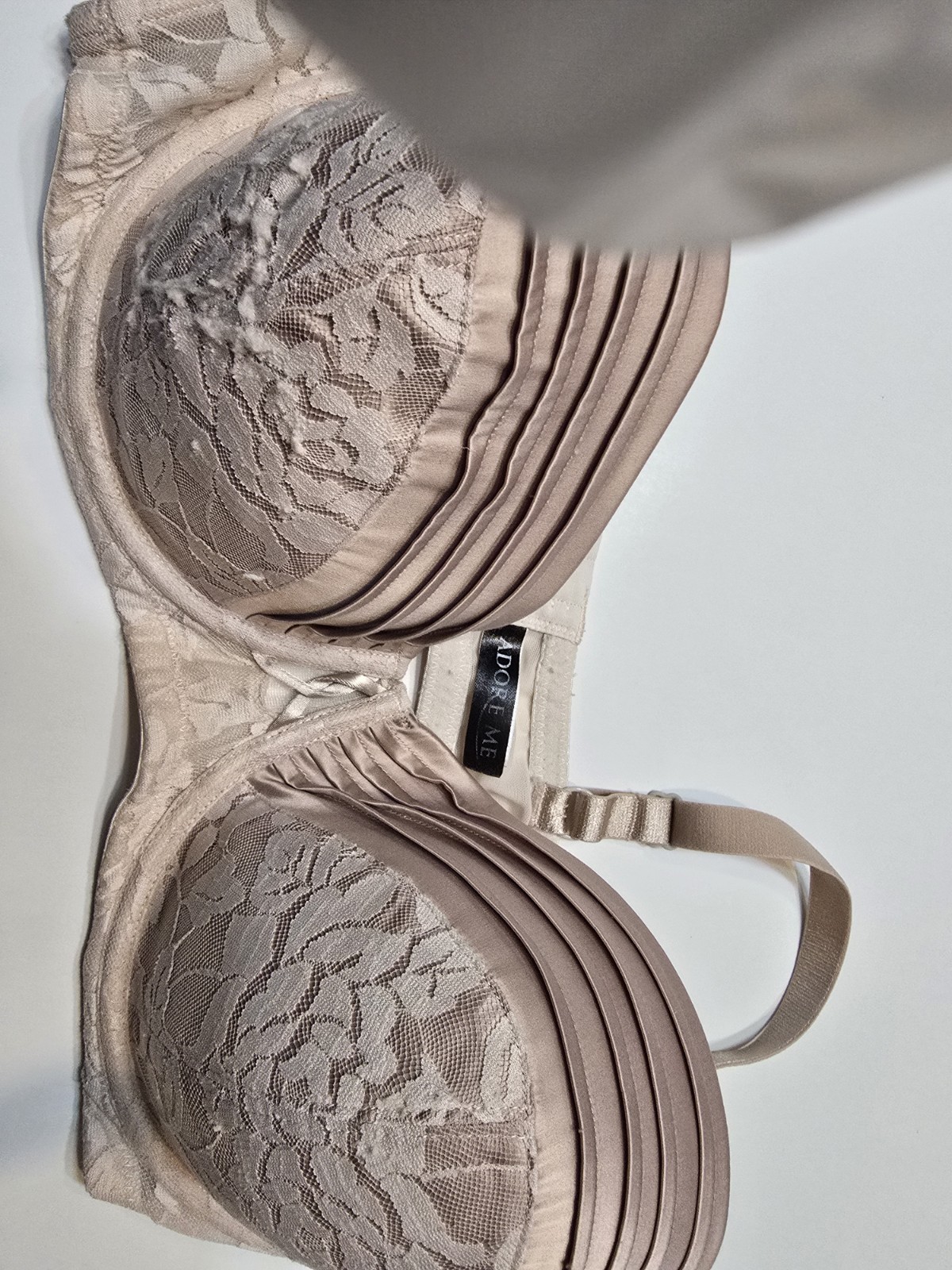 Adore Me Balconette Underwired Padded Bra 40D Beige Floral Lace Hook & Eye