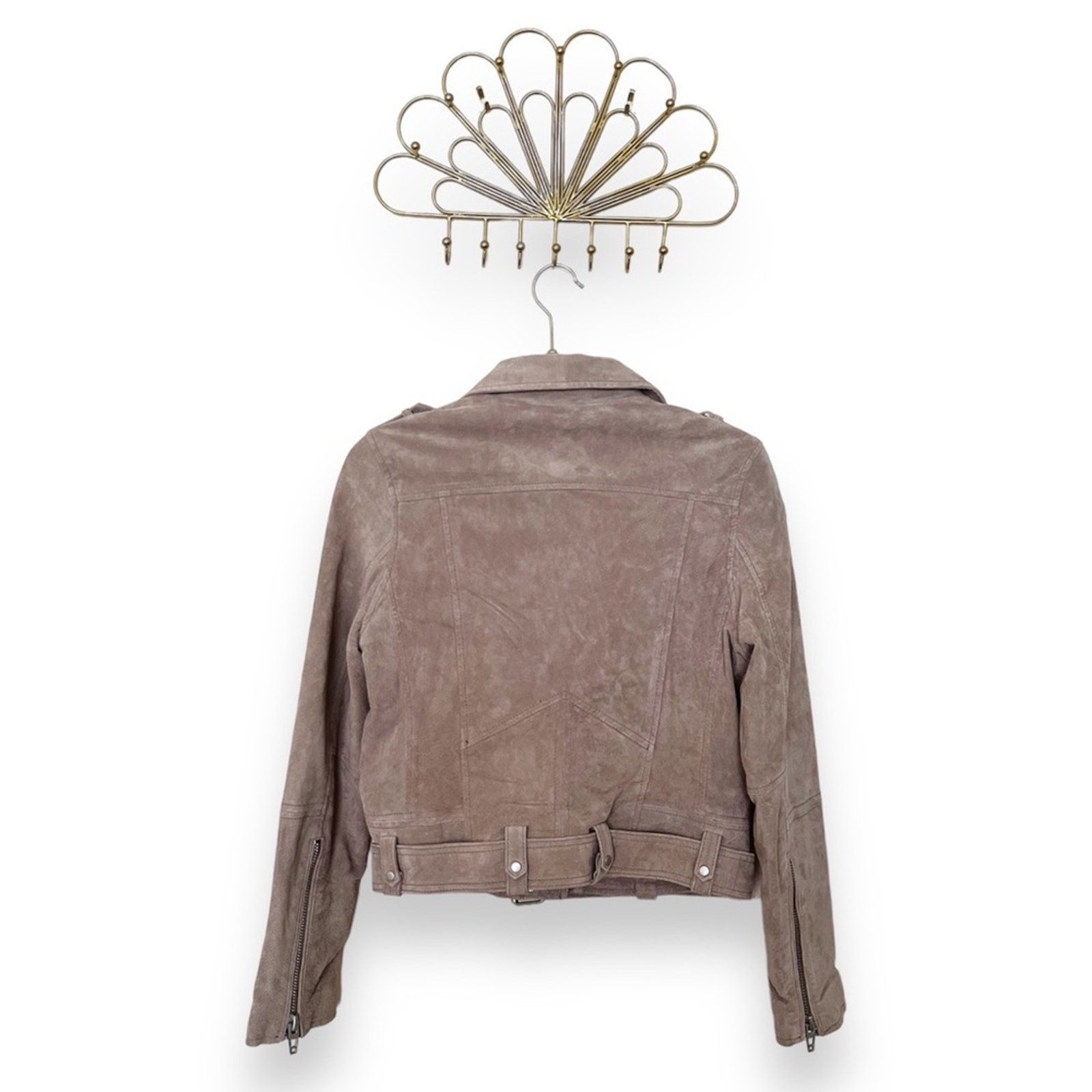BLANKNYC Suede Moto Jacket Taupe Leather Biker Zip Belted Size Medium