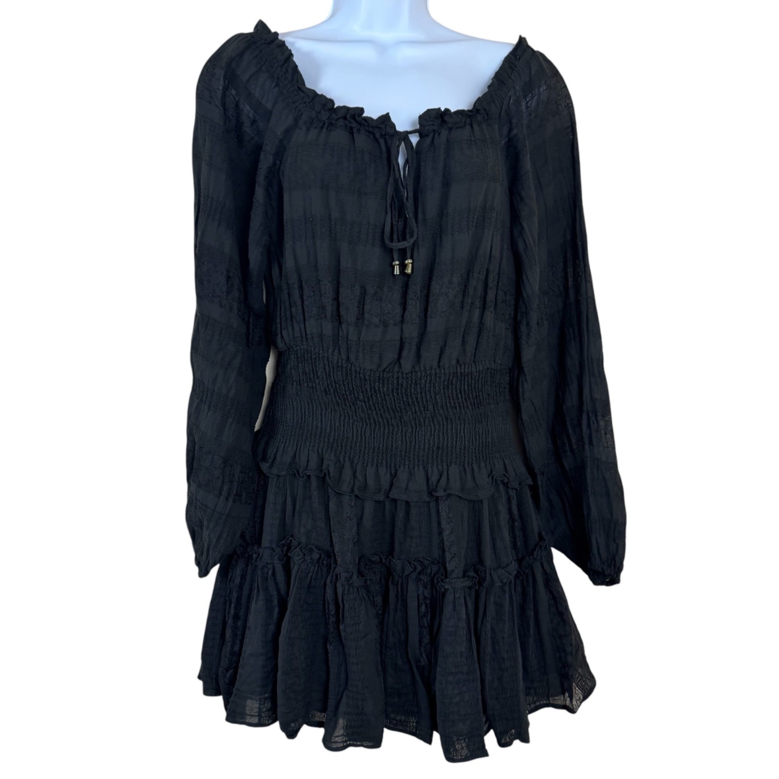 Ramy Brook Black Gauzy Mini Erica Dress Off the Shoulder Size Med Night Out Fun