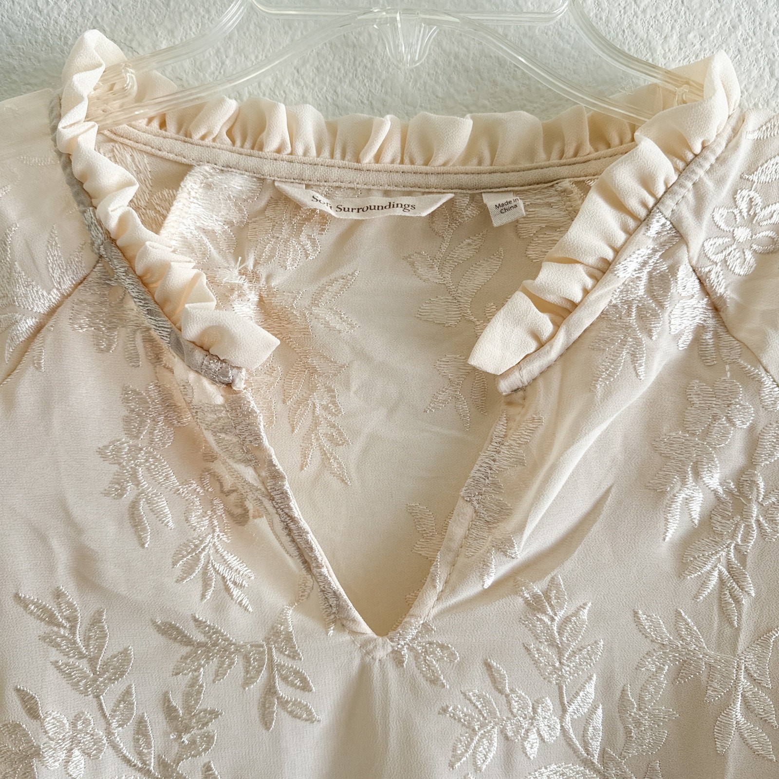 Soft Surroundings Ivory Embroidered Sheer Tunic Blouse XS Romantic