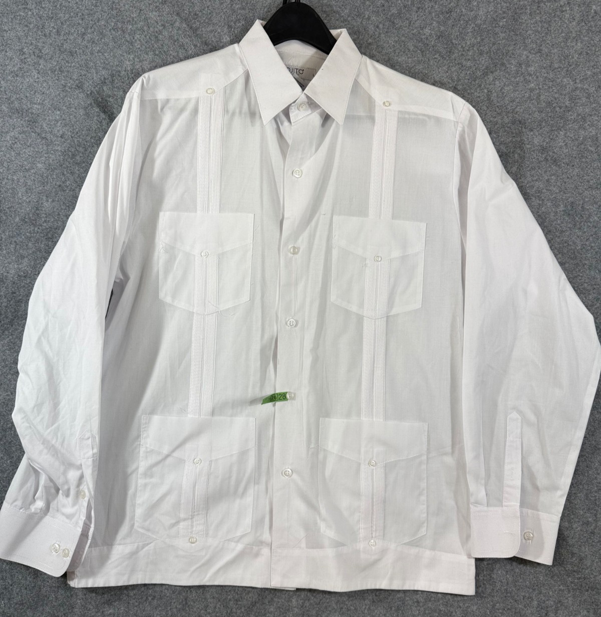 Mojito Guayabera Mexican Wedding Shirt Mens L White Long Sleeve Cuban 4-Pockets