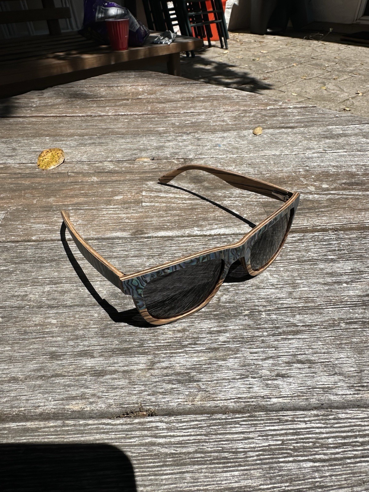 Square Rim Abalone Shell Polarized Sunglasses Lightweight Zebrawood Unisex
