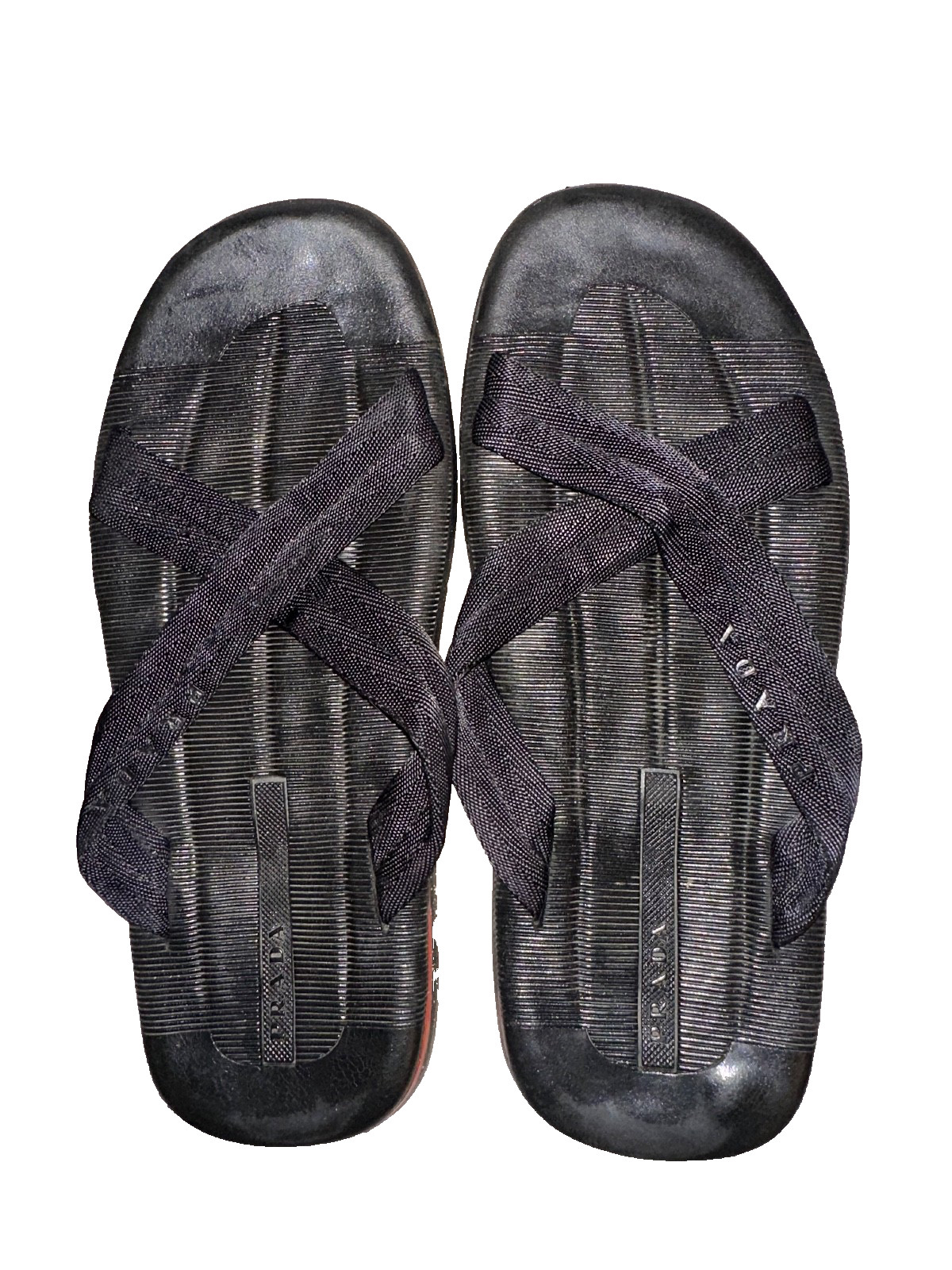 PRADA Sport ‘Cross Strap’ Nylon Rubber Black Sandals Size US 10/44
