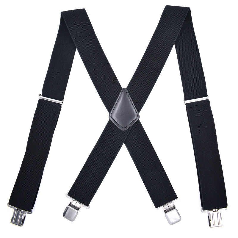 Mens Braces Suspenders Black Extended 50mm Adult Men’s 4-clip X-strap