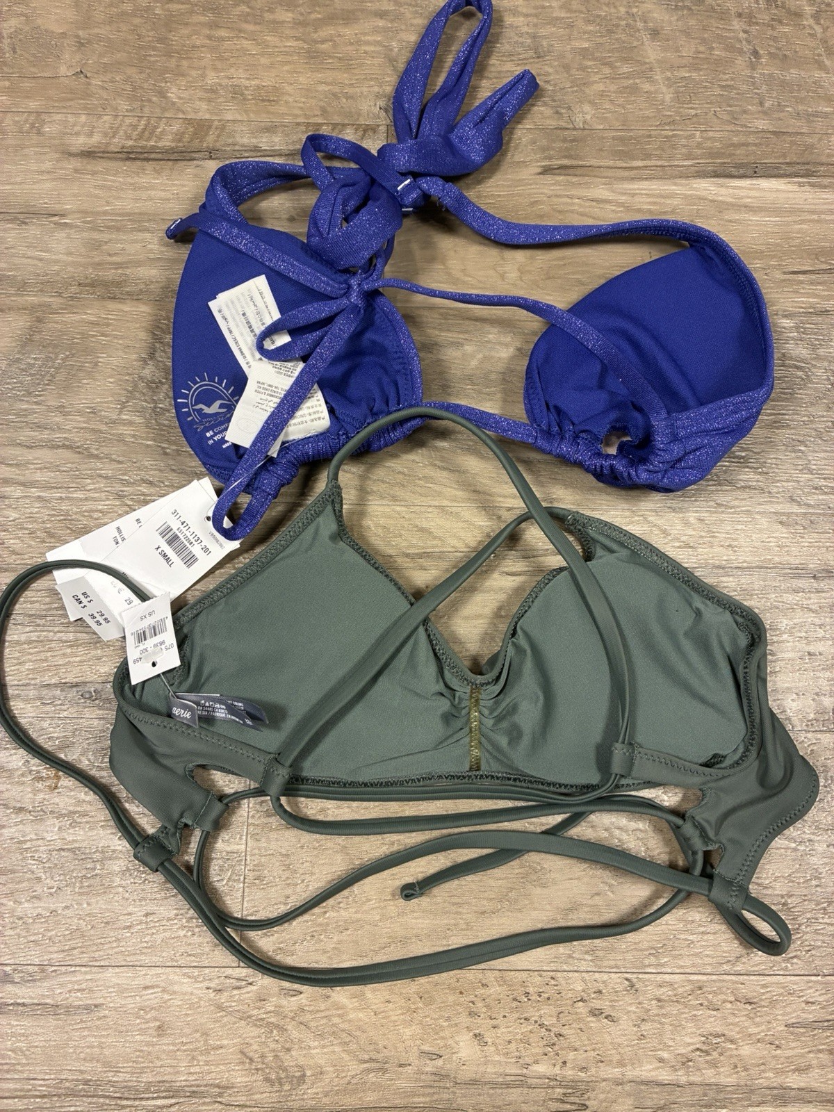 NWTs Hollister aerie 2 Bikini Swim Tops Scoop Triangle String Metallic XS