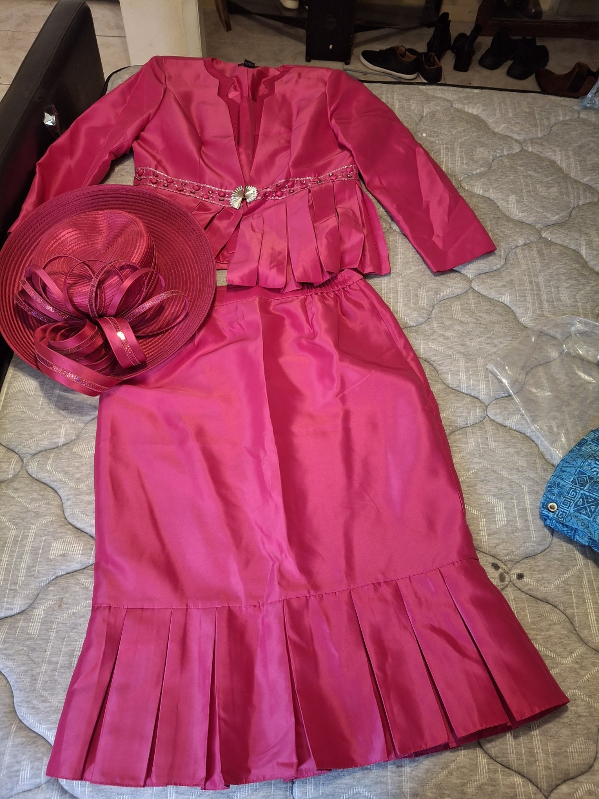 ASHRO Women’s Pink 2-Piece Skirt Suit Set Size 14 Regular Formal Polyester Lined