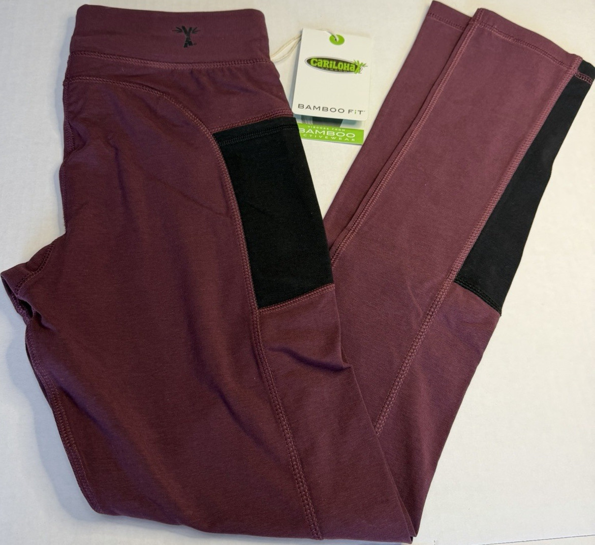 Cariloha Bamboo Fit Mid Rise Leggings Maroon Black Moisture Wicking S