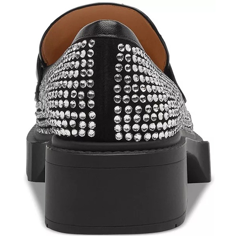 COACH Size 8 1/2 Black & Silver Leah Crystal Studded Platform Loafer Shoes NEW