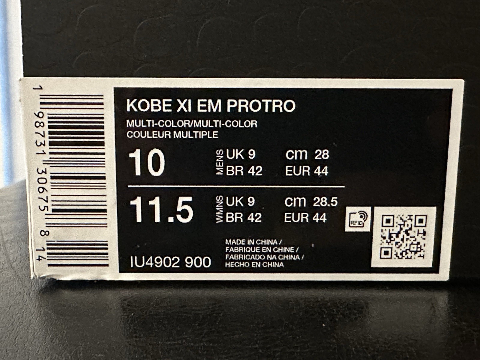 NEW NIKE KOBE 11 EM PROTRO Mamba Day Sz 10 IU4902 900 XI Black 4 5 6