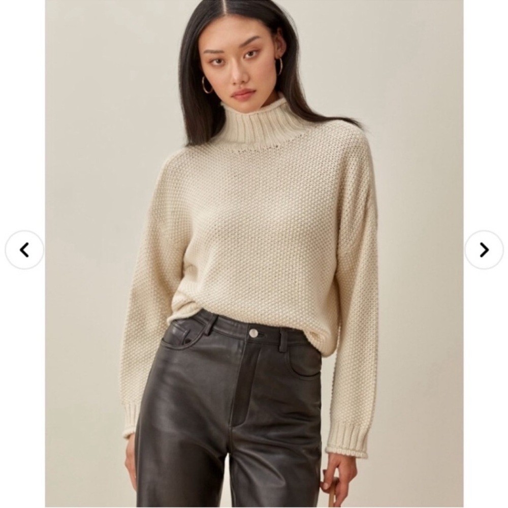 Reformation Poste Baby Alpaca Turtleneck Knit Sweater Cream XS