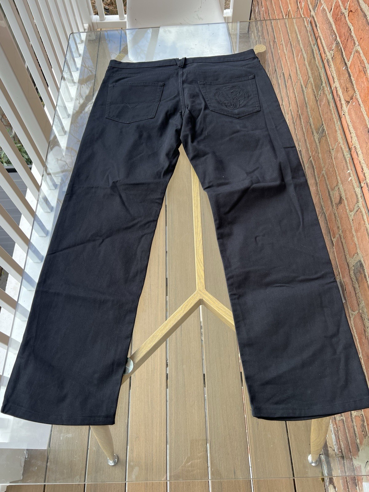 Versace Couture Jeans Negro León Mens 36 X 30 Black Denim Pants Made In Albania