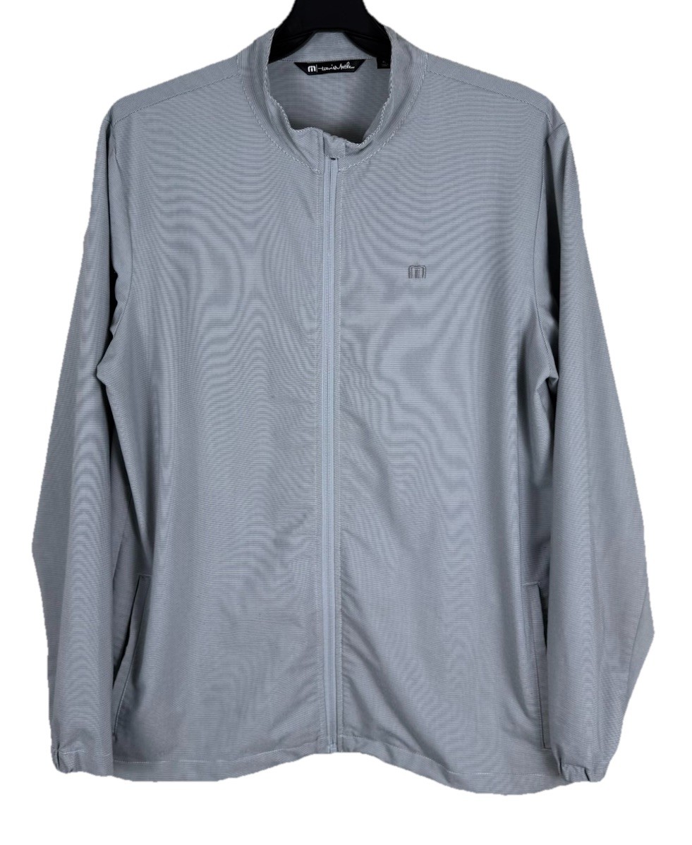 Travis Mathew Jacket Mens XL Gray White Pinstripe Surfside Full Zip Golf