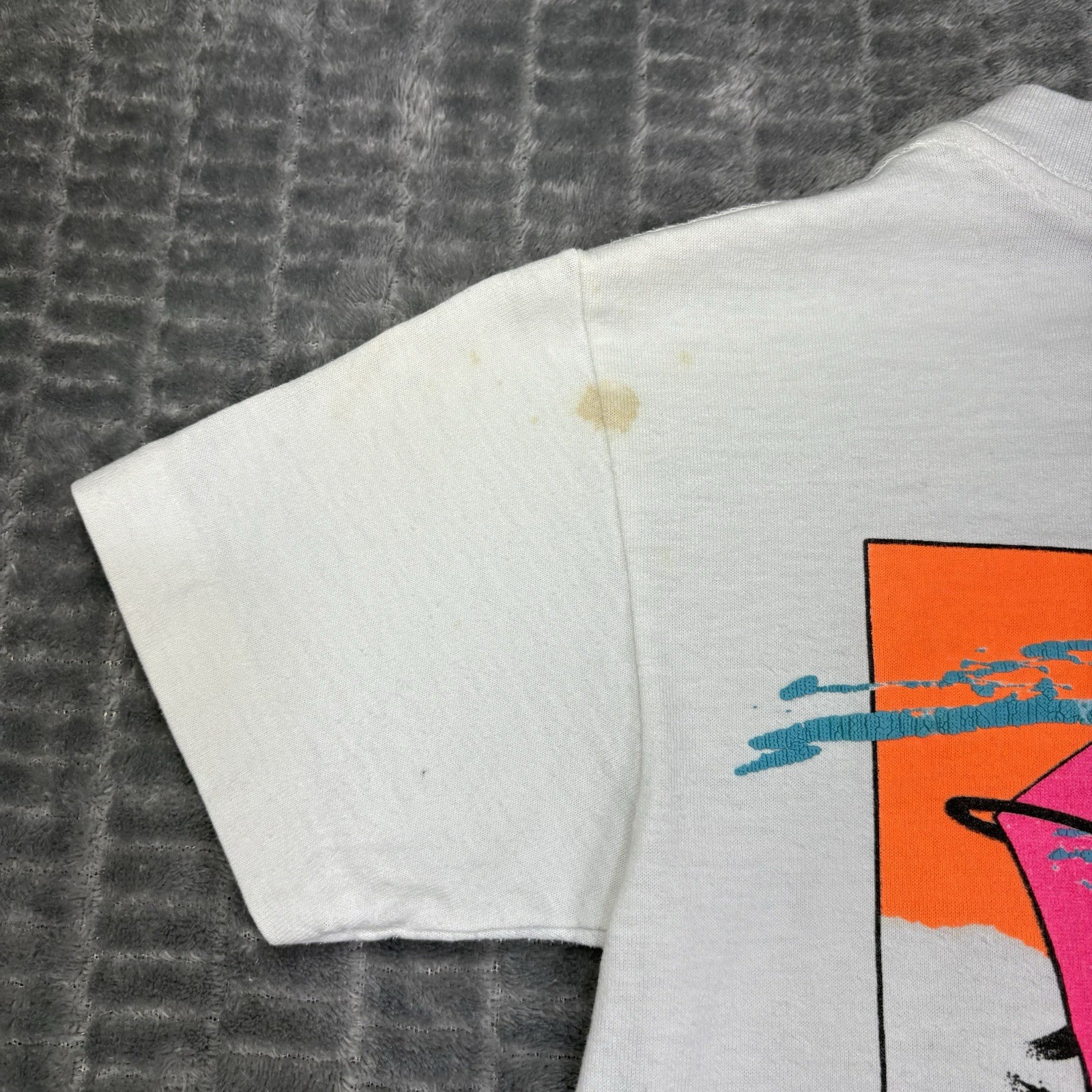 Vtg 1989 Ocean Pacific Op Surf T Shirt Crop Top Neon Windsurfing Made in USA SM