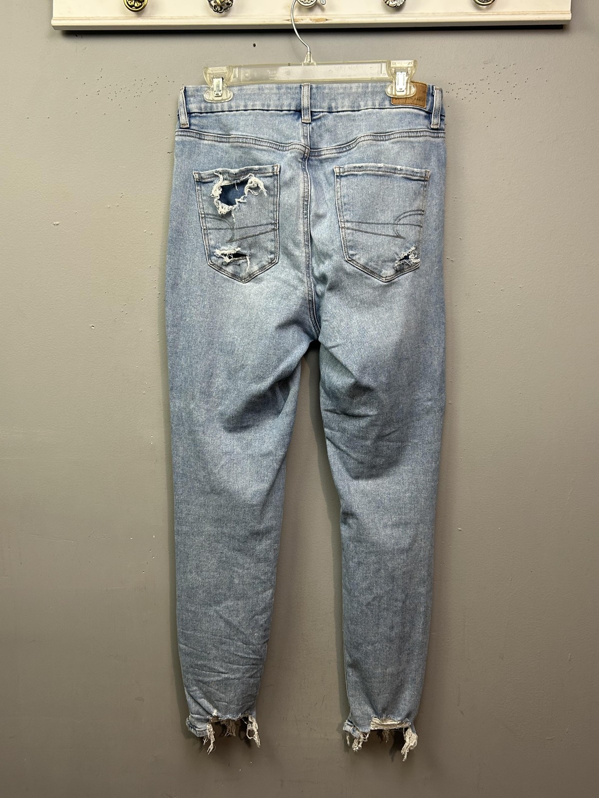American Eagle Jegging Jeans Womens 8 Blue Light Wash High Rise Distressed