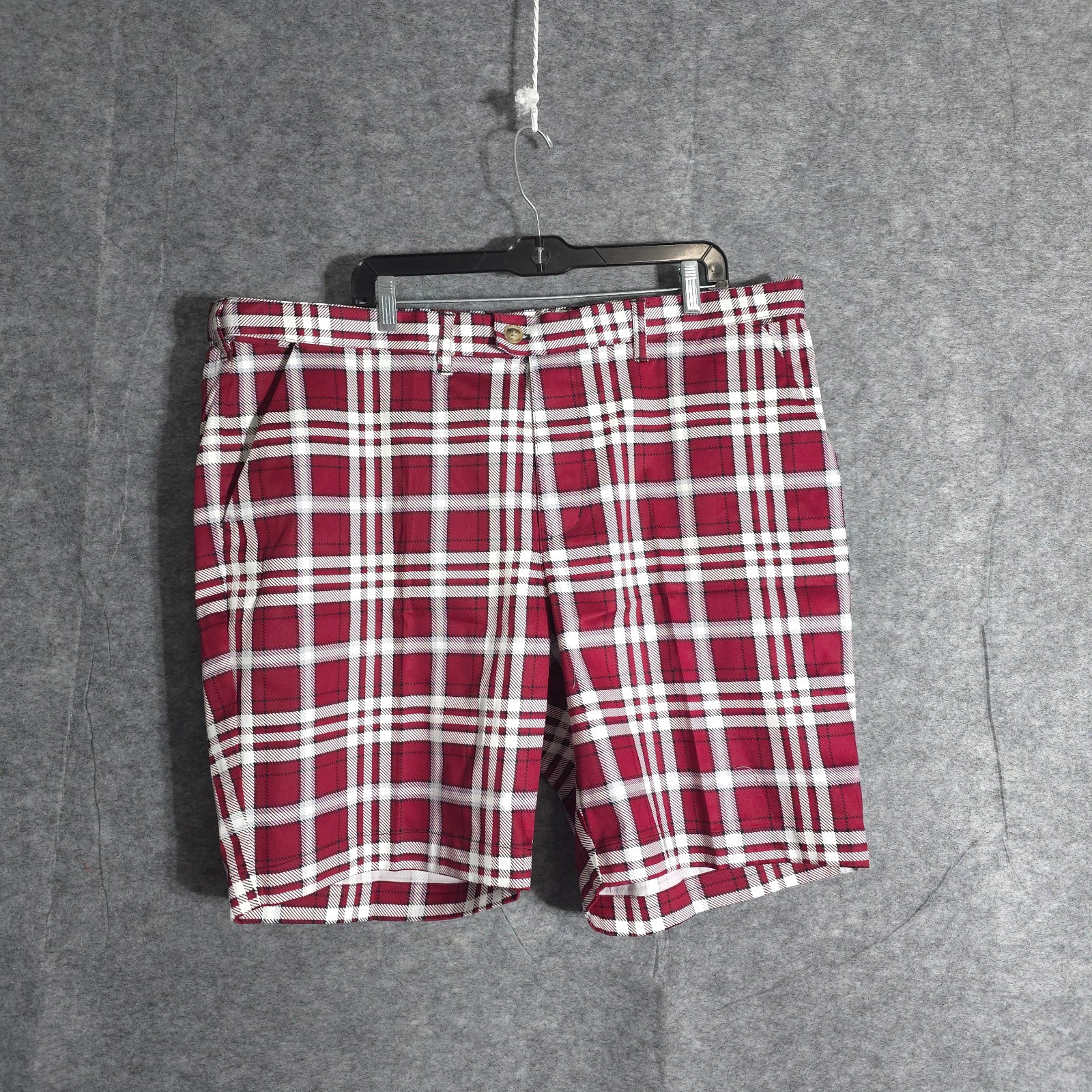 Loudmouth Golf Mens Plaid Shorts Red White Stretch Casual Country Club Style