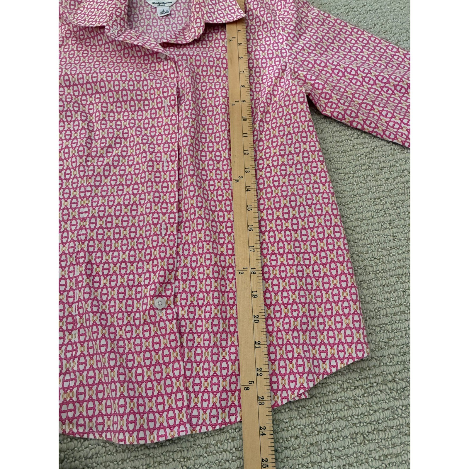 Talbots Wrinkle Resistant Stretch Pink Chain Link Print Button Down Shirt 4