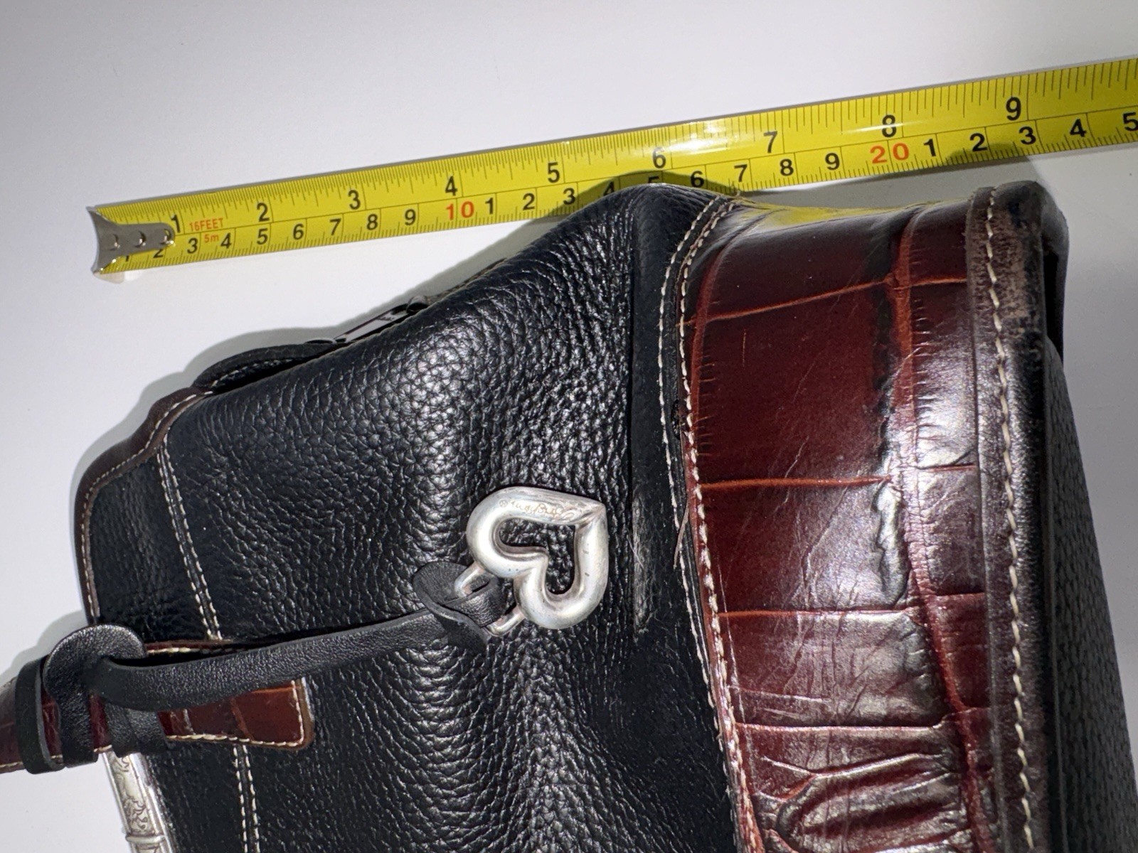 Vintage Brighton Satchel Black Pebbled Leather – Crocodile Embossed Trim