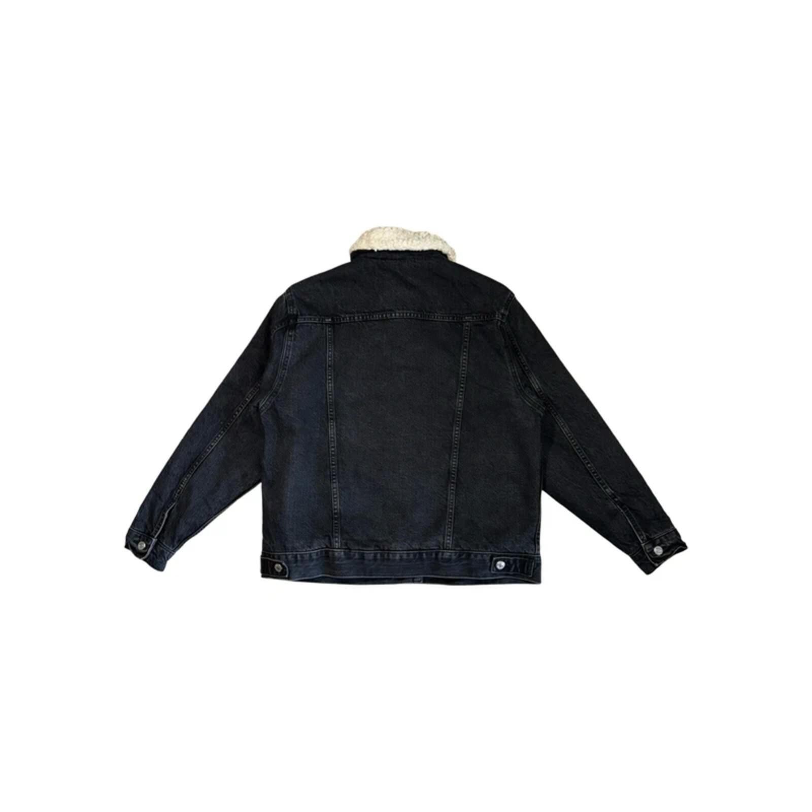 Topshop Black Sherpa Denim Jacket Size 8 Faux Fur Lined Borg Trucker Coat