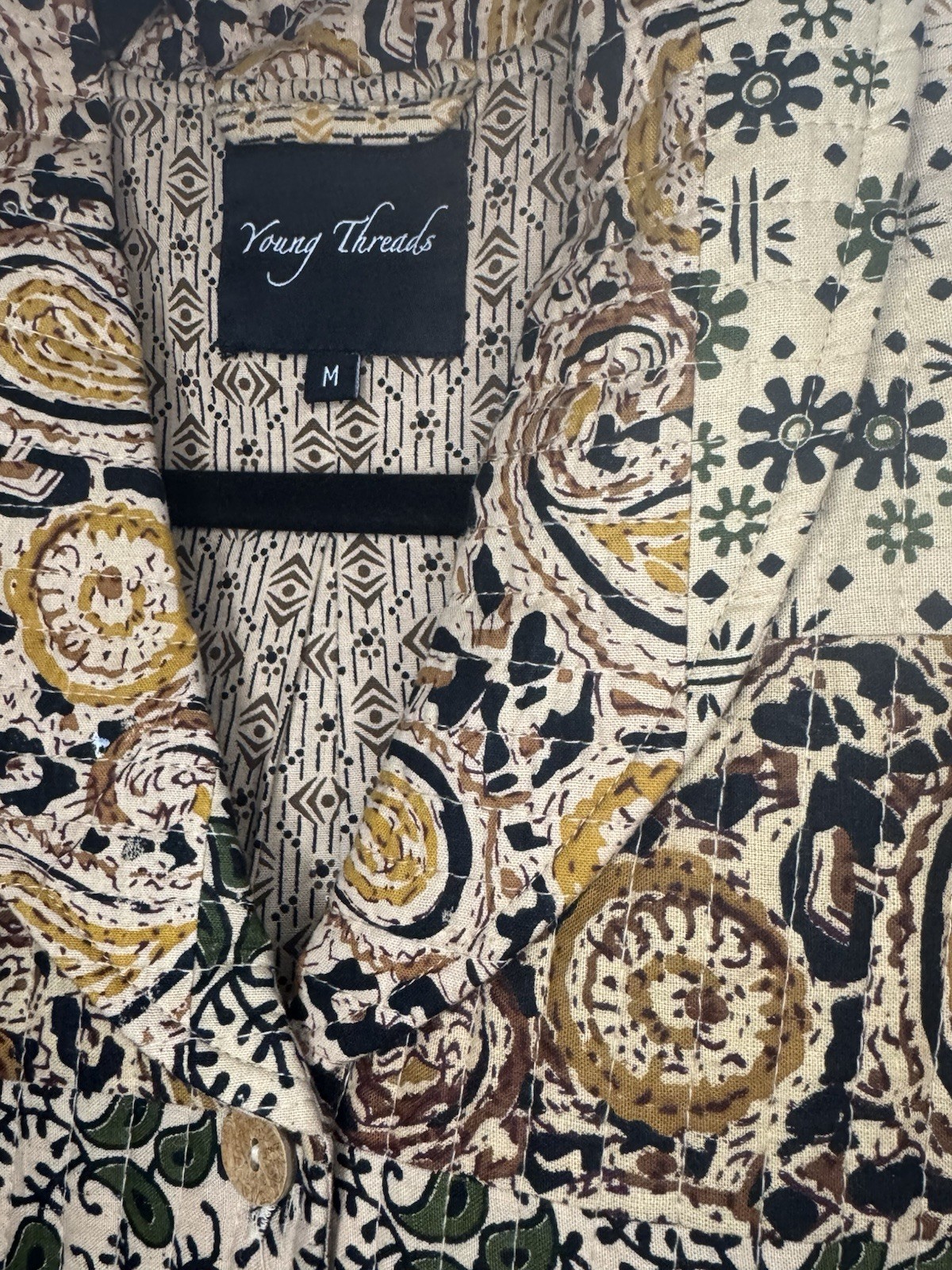 Young Threads Quilted Jacket Sz M Cotton Neutral Paisley Boho Cottage Core love