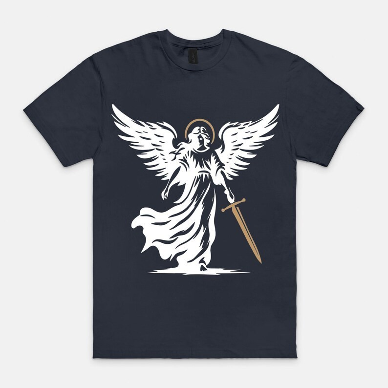 Archangel Michael Warrior T-Shirt | Angel Christian Black Gold Line Art Faith Te