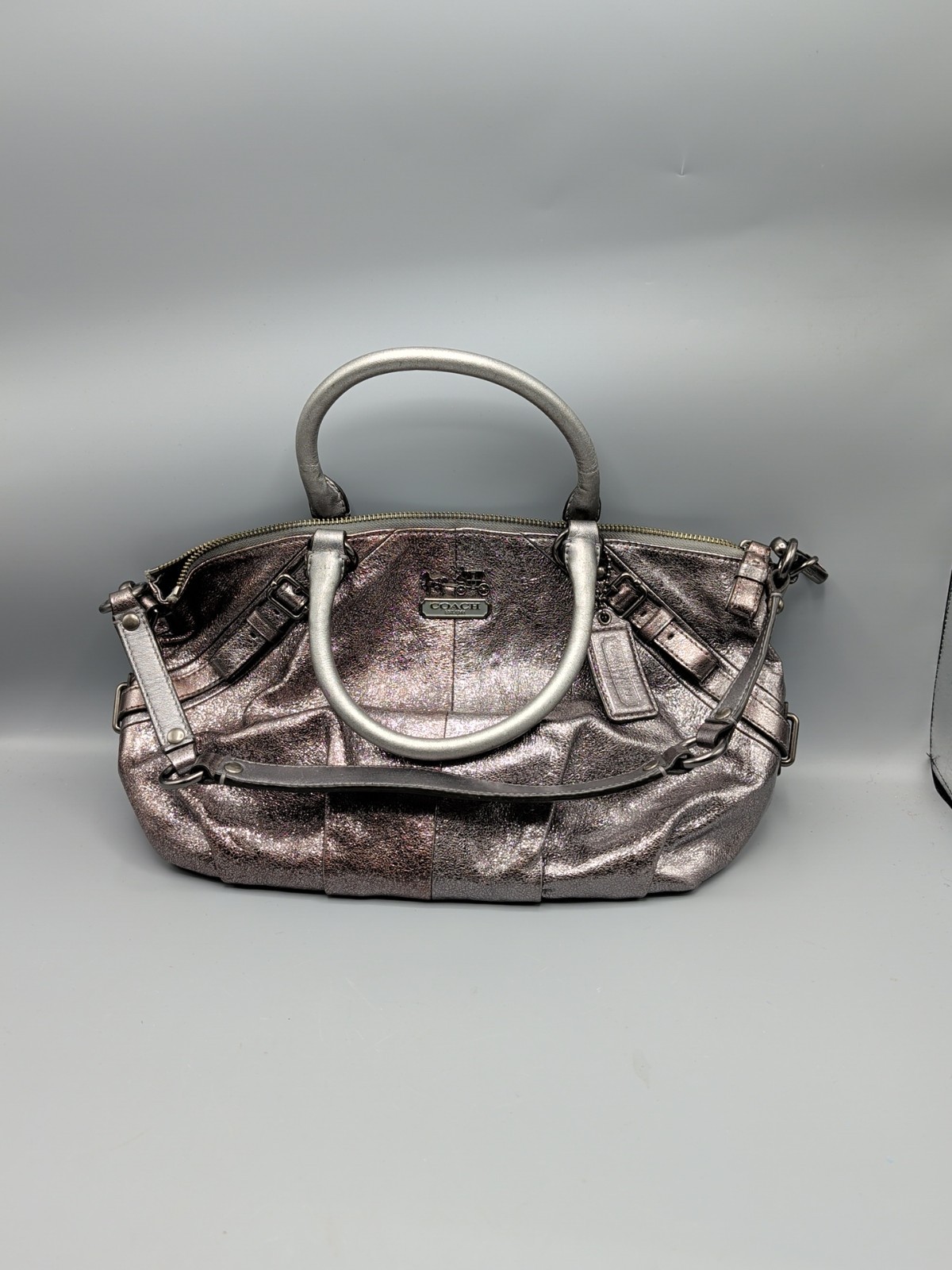 Coach Madison Sophia Metallic Satchel Handbag Silver/ Rose Gold