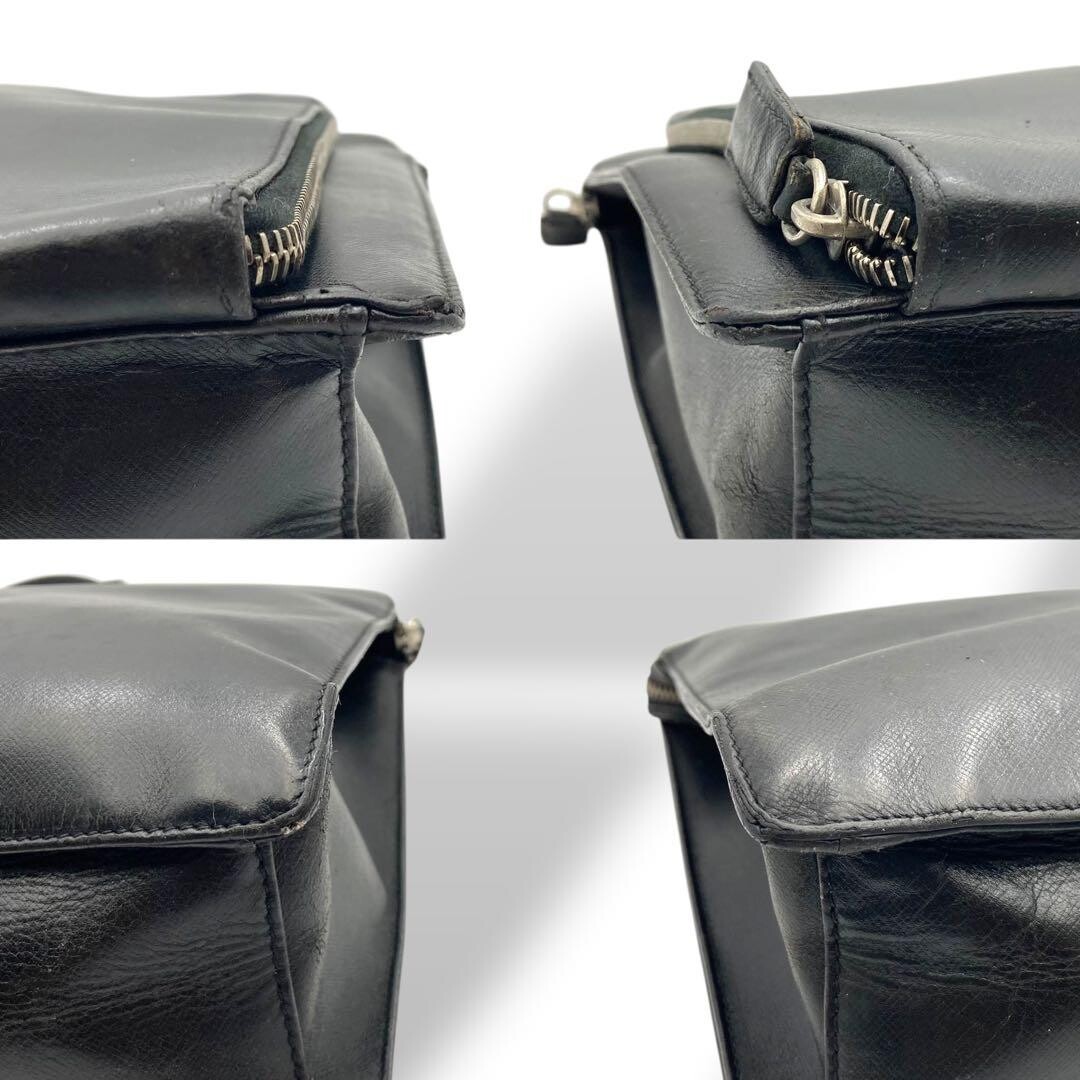 Prada Saffiano Leather Black Briefcase Business Bag Triangle Logo Auth