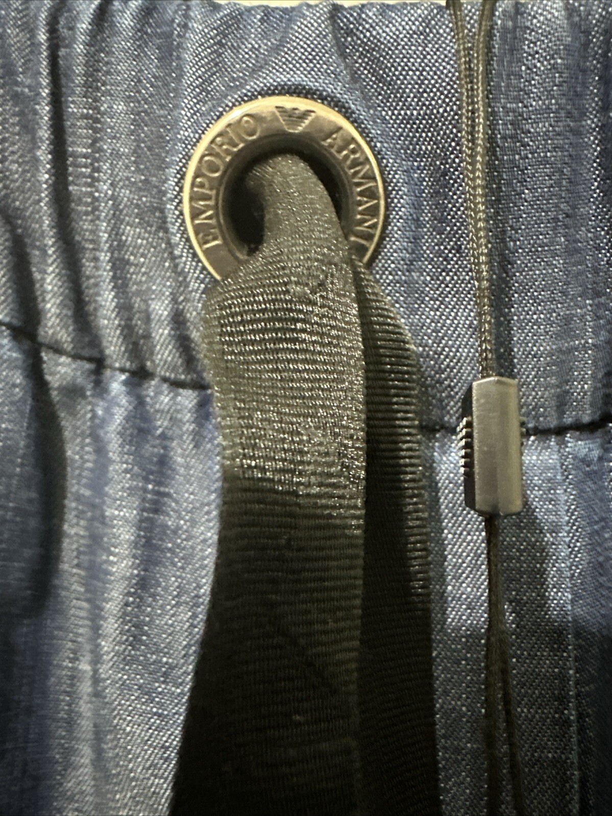 Emporio Armani Tailored Chambray Denim Straight Leg Pleated Trousers Uk 8 IT 40