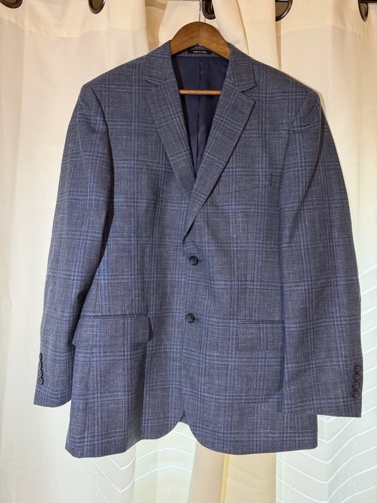 Pronto Uomo Platinum 40R Blue Plaid Sport Coat Wool Silk Linen 2 Button Blazer