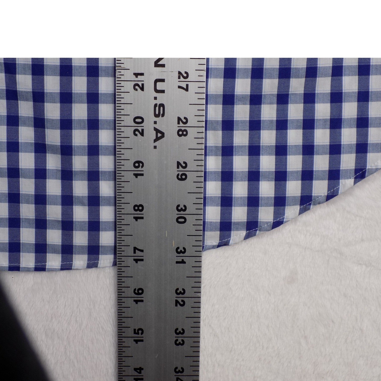 Structure Fitted Mens 2XL Blue White Gingham Check Button Down Shirt Long Sleeve