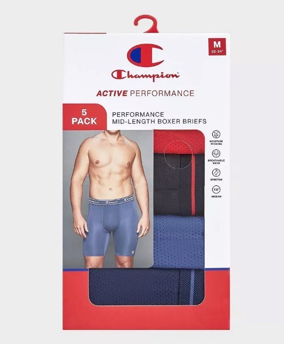 Champion Men’s Active Performance 2 or 5 Breathable Mid-Leg Boxer Briefs