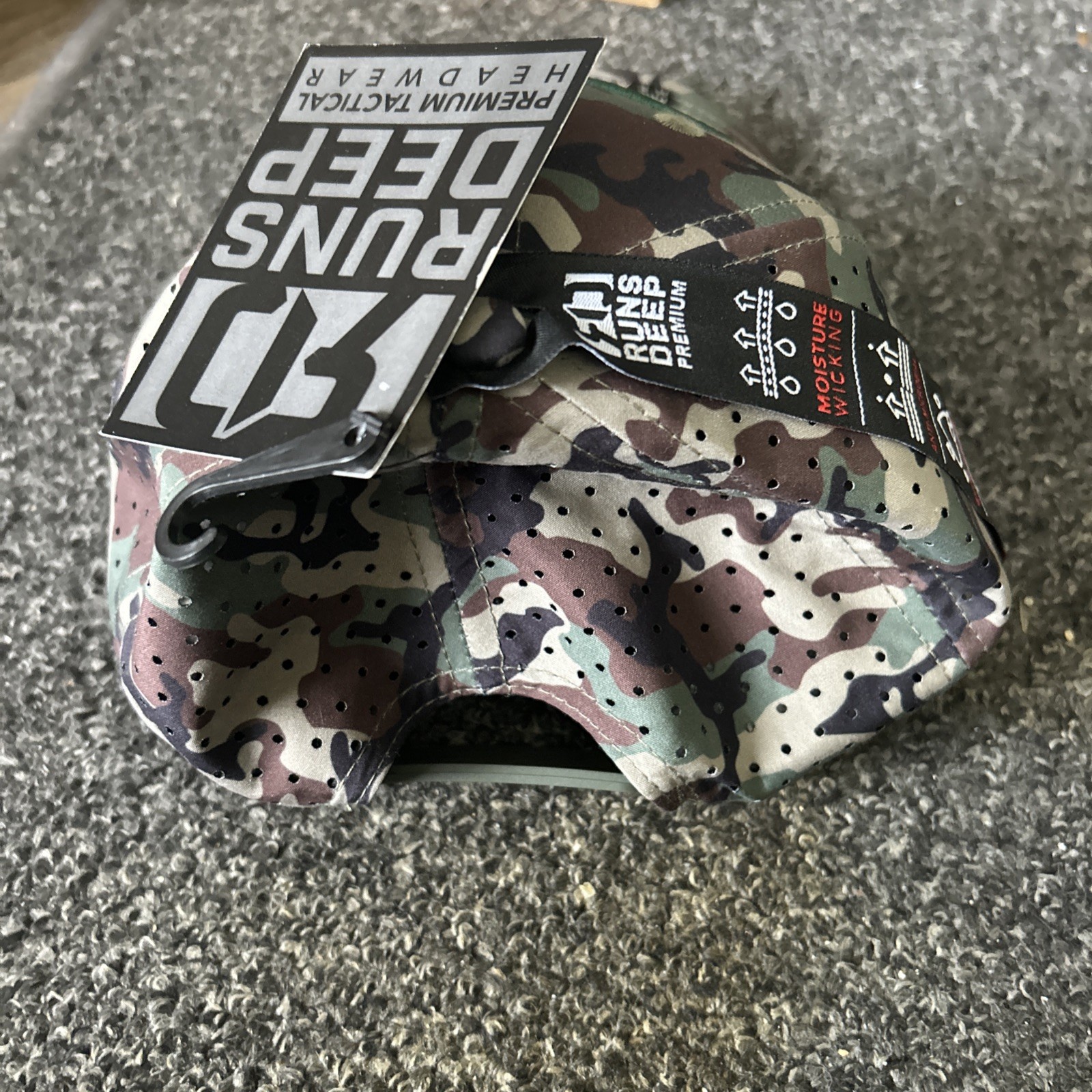 Runs Deep Premium Tactical American Flag Snapback Mesh Cap Grey Camo