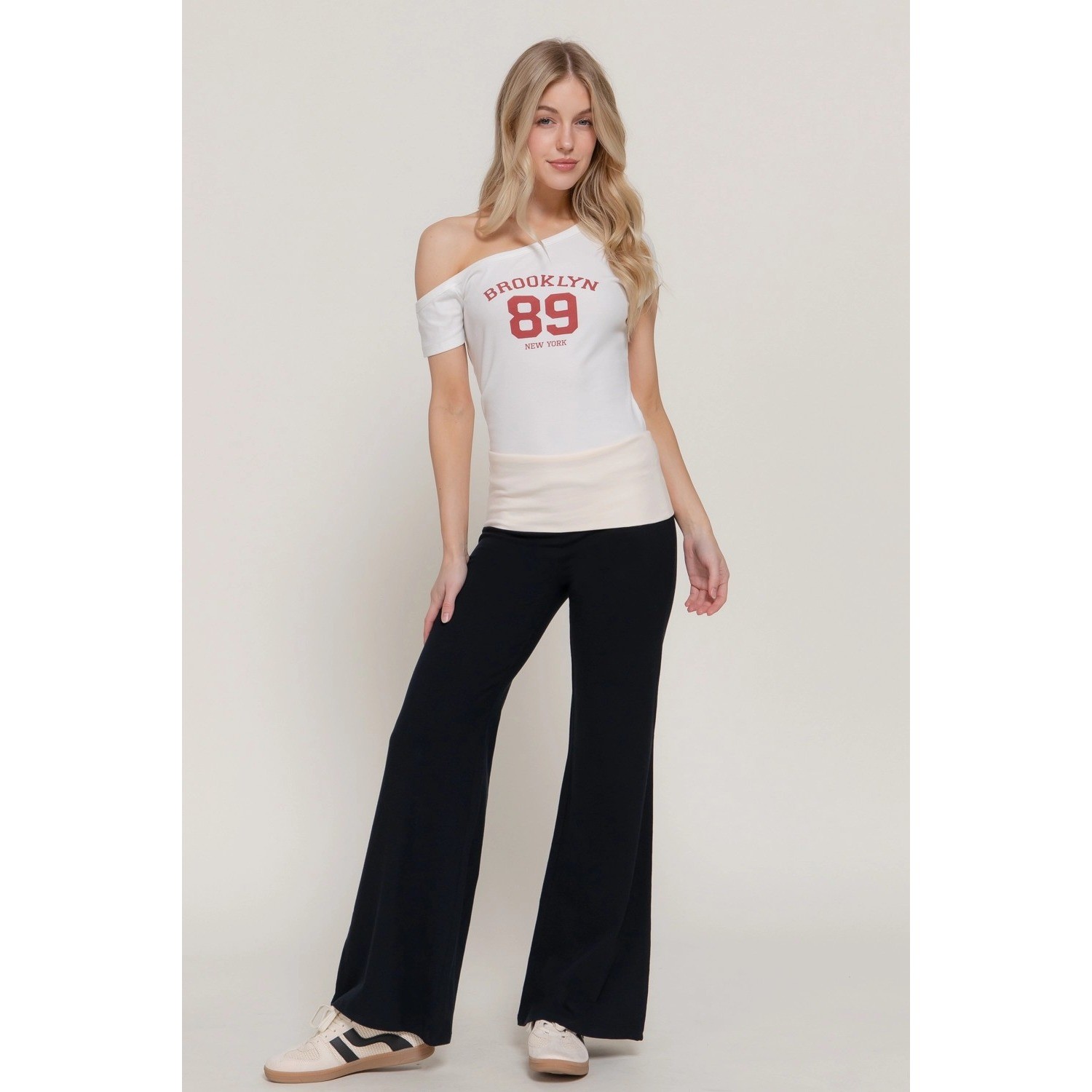 Y2K Fold over Waist flare Yoga Lounge Pants Black White Stretch Balletcore M nwt