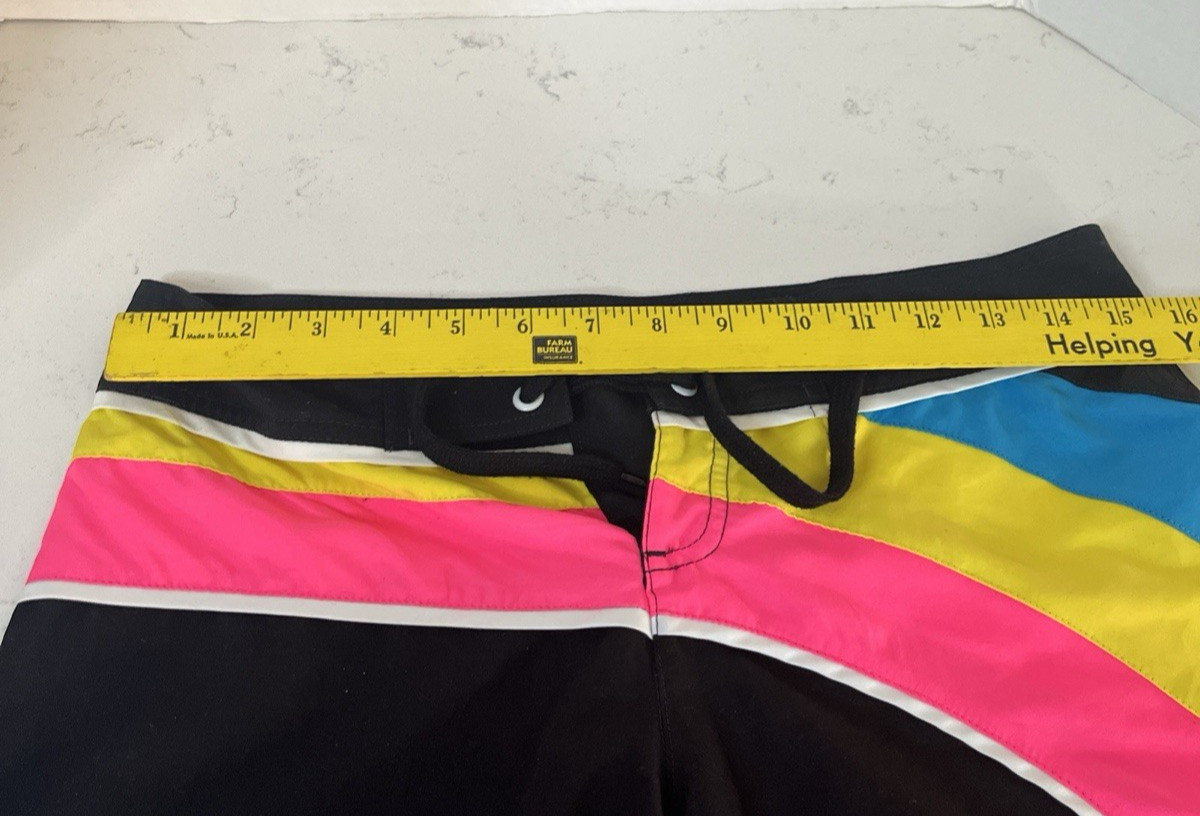 Vintage Ocean Pacific 90’s Board Shorts Black/Pink/Yellow/Blue -SIze S/Ch 3-5