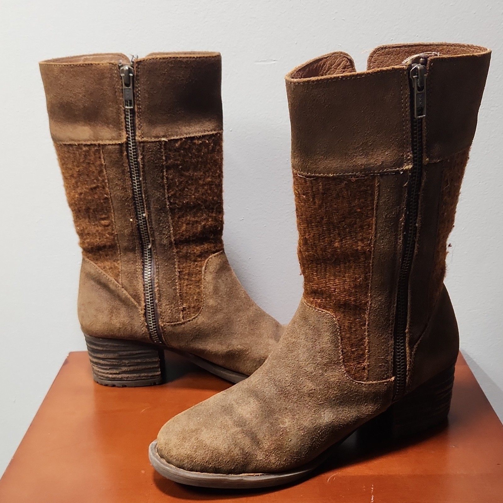 Born Triana Boots Womens 9.5 M 41 Brown Leather Suede Woven Wool Boho Western