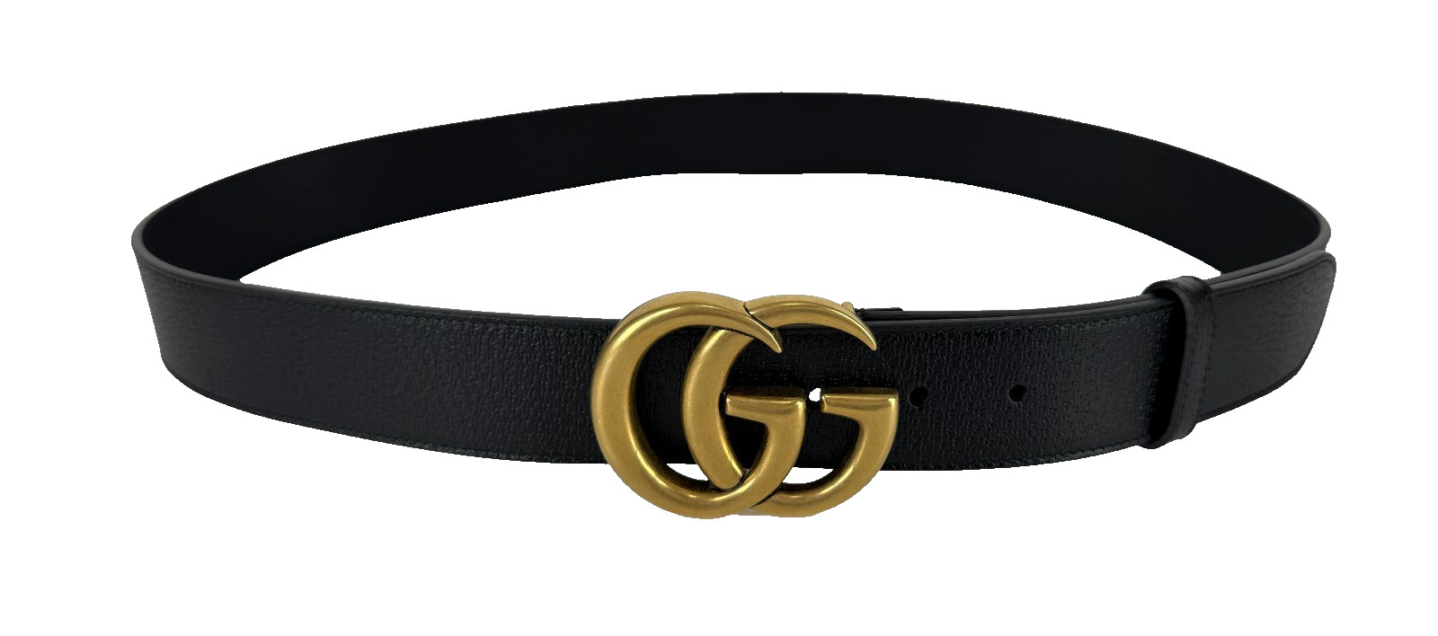 Gucci New Auth 105 cm 42 in Black Leather Gold GG Marmont Belt Dust Bag